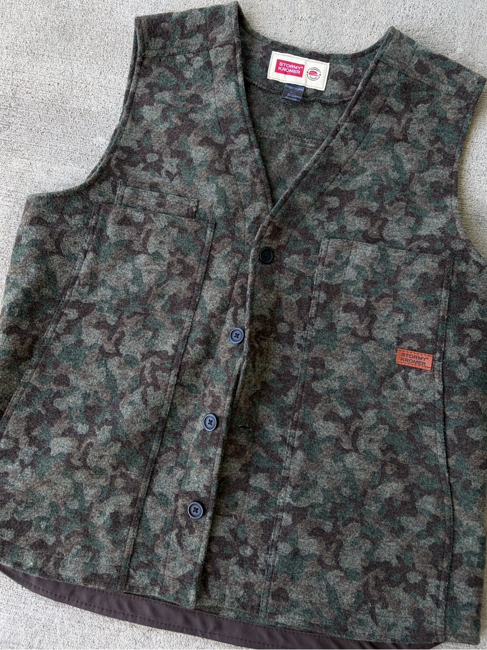 Stormy Kromer men’s the button vest camo camouflage Ottawa wool XL Tall NWOT